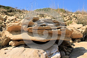 Lovely wind curved sandstone rock in Lopar on the island Rab in Croatia