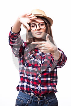 lovely woman creating a frame with fingers