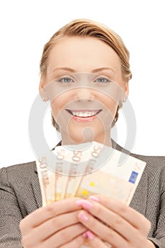 Lovely woman with euro cash money