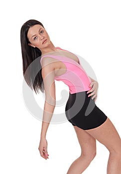 Lovely woman in shorts bending backwards