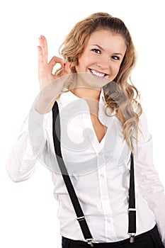 Lovely woman showing ok sign