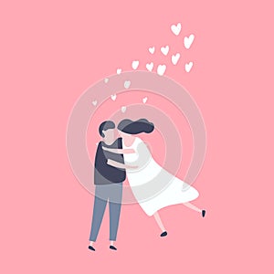 Lovely young joyful couple hug on pink background, Couple in love concept.