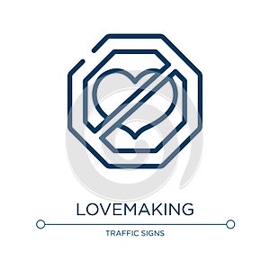 Lovemaking icon. Linear vector illustration from signal and prohibitions collection. Outline lovemaking icon vector. Thin line
