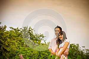 Lover couple hug in the garden1