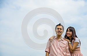 Lover couples smile with blue sky photo