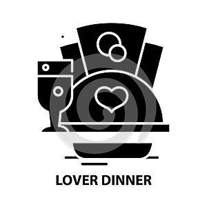 lover dinner icon, black vector sign with editable strokes, concept illustration
