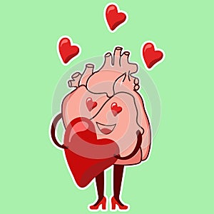 The Lover Emoji of the Physiological Heart. A cute cardiological character holds a heart in his hands with heart eyes