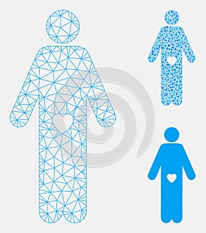 Lover Guy Vector Mesh Carcass Model and Triangle Mosaic Icon