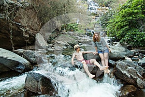 The lover at Mae Ya Waterwall, Inthanon National Park, Chiangmai, Thailand