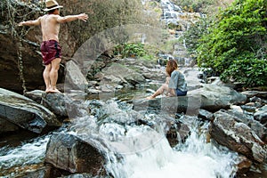 The lover at Mae Ya Waterwall, Inthanon National Park, Chiangmai, Thailand