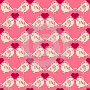 Lovers birdies seamless geometric pattern. Valentines Day love background.