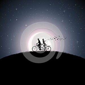 Lovers on bycicle silhouette