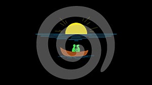 lovers couple man and woman on boat icon loop Animation video transparent background with alpha channel