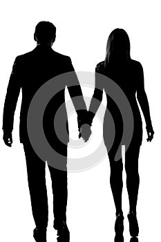 Lovers couple man woman walking hand in hand