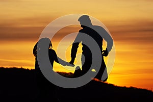 Lovers couple in sunset time