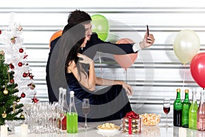 Lovers drink to celebrate the new year Romantically