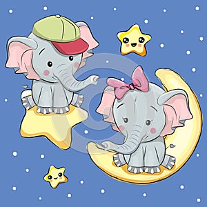 Lovers Elephants on a moon and star