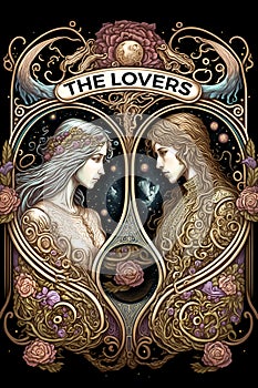 Lovers. Fortune-telling Tarot card. Digital printable illustration