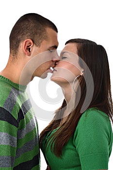 Lovers kissing isolated on white