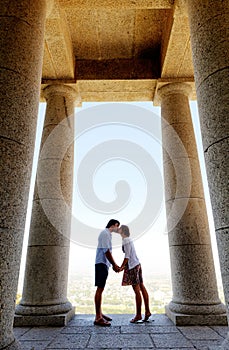 Lovers kissing on vacation