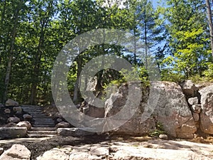 Lovers leap rock stair case on rock bluffs or hill