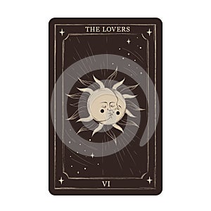 The Lovers. Magic occult tarot card in vintage style. Engraving vector illustration. Hand drawn witchcraft card