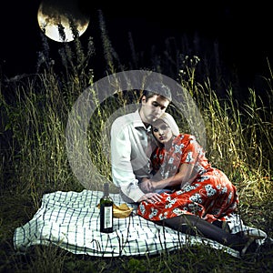 Lovers in the moonlight picnic