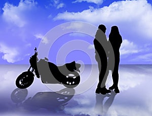 Lovers and motorbike