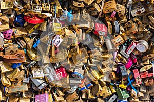 Lovers padlocks on a bridge in Paris