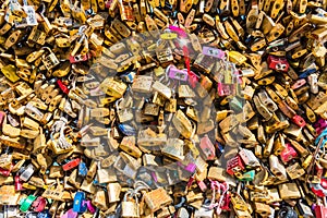 Lovers padlocks on a bridge in Paris