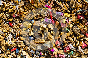 Lovers padlocks on a bridge in Paris