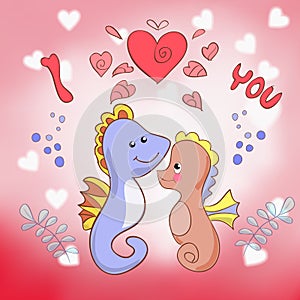 Lovers seahorses greeting card for Valentine's day