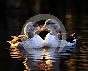 Lovey-dovey ducks in love Cute lovers close together.