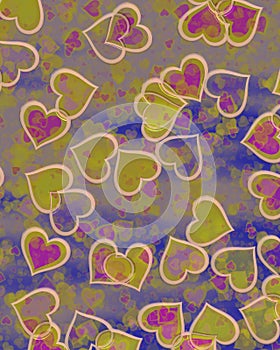 Lovey yellow pink hearts on violet yellow background