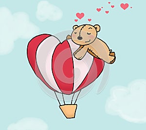 Loving bear on a montgolfier