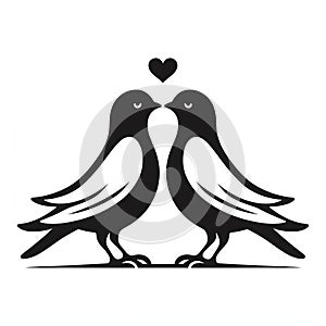 Loving birds on the branch of a tree clipart silhouette in black colour. Dove Vector illustration template