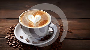 Loving coffee cup of fresh cappuccino with heart sign