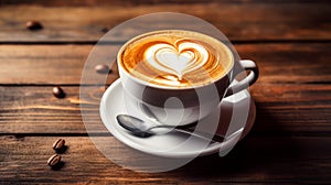 Loving coffee cup of fresh cappuccino with heart sign