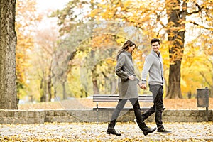 Loving couple in autumn park