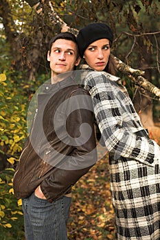Loving couple in an autumnal park