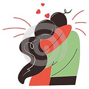Loving couple, back view. A man and a woman are hugging. Loving romantic relationship. Flat vector illustration. Cartoon