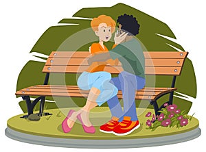 Loving couple on bench. Illustration for internet and mobile website photo
