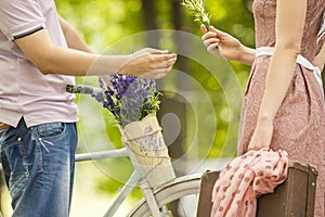 Loving couple with bicycle