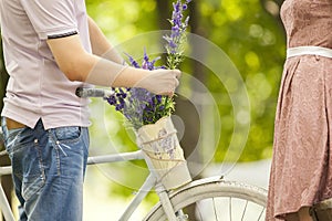 Loving couple with bicycle