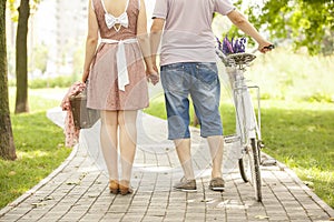 Loving couple with bicycle