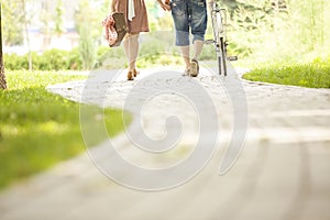 Loving couple with bicycle