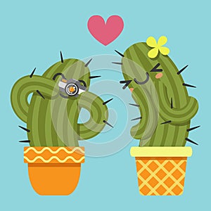 Loving couple of cactus taking a pictures