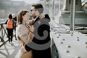 Loving couple on Chain bridge, Budapest