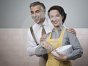 Loving couple cooking together