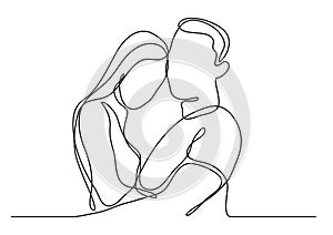 Loving couple embracing - continuous line drawing